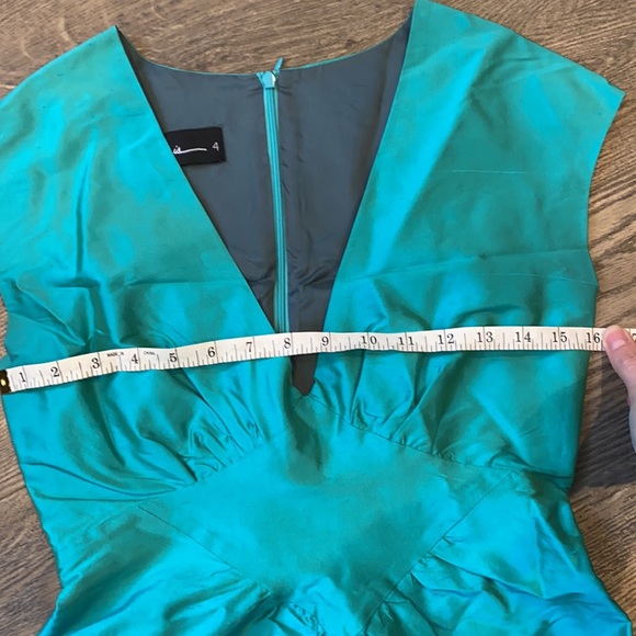 100% silk Nokomis local Edmonton brand turquoise dress - Picture 2 of 5